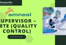 Supervisor – SETE (Quality Control) at Amneal Pharmaceuticals, apply online!
