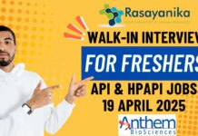 Walk-In Interview for Freshers at Anthem Biosciences