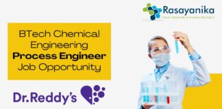  BTech ChemEngg Process Engineer Job - at Dr. Reddy’s
