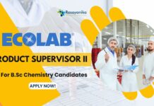 Ecolab Production Supervisor Job for B.Sc Chemistry candaidates!