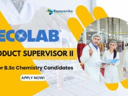 Ecolab Production Supervisor Job for B.Sc Chemistry candaidates!