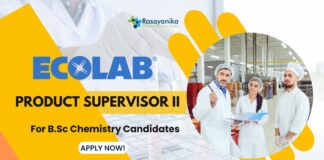Ecolab Production Supervisor Job for B.Sc Chemistry candaidates!