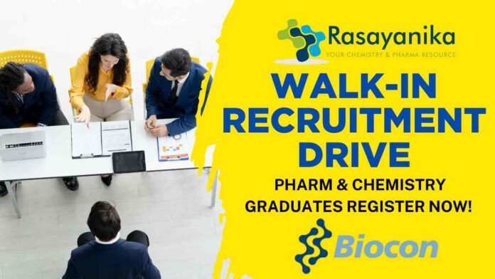 Biocon Hiring Engineers & Pharma Experts – 11 May Walk-in Interview in Bangalore