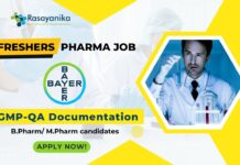 Freshers Pharma Job at Bayer in GMP-QA Documentation - Apply!