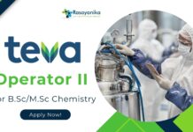 Operator Job at Teva Pharmaceuticals for B.Sc & M.Sc Chemistry!