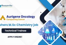 Freshers M.Sc Chemistry Job at Aurigene as a Technical Trainee!