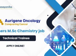 Freshers M.Sc Chemistry Job at Aurigene as a Technical Trainee!