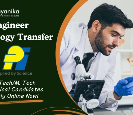 Engineer Technology Transfer Job at PI Industries. B. Tech/M. Tech Chemical Candidates Apply Online Now!
