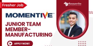 Fresher Manufacturing job at Momentive as a Junior Team Member, Apply now!