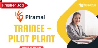 Fresher chemistry job at Piramal as Trainee - Pilot Plant, Apply now!