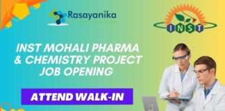 INST Mohali Pharma & Chemistry Project Job Opening - Attend Walk-In