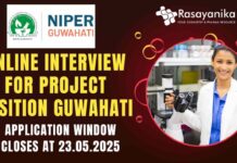 Online Interview for Project Position at NIPER-Guwahati
