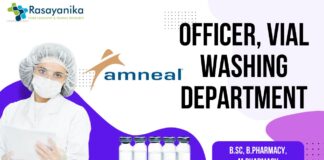 Pharma jobs in Amneal Pharmaceuticals as Officer, Vial Washing department - Apply now!
