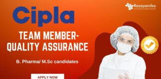 QA Job in Cipla as Team Member -B. Pharma M.Sc candidates can apply!
