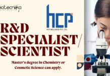 R&D SpecialistScientist - at HCP Wellness, a Master’s degree in Chemistry or Cosmetic Science can apply.