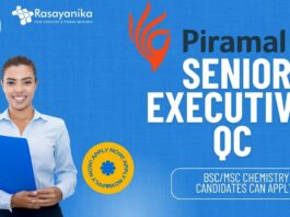 Senior Executive-QC at Piramal, BScMSc Chemistry candidates can apply!