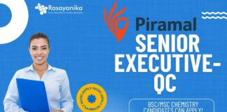 Senior Executive-QC at Piramal, BScMSc Chemistry candidates can apply!