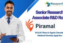 Senior Research Associate R&D Role at Piramal | M.Sc/M. Pharm in Organic Chemistry / Medicinal Chemistry Apply Now
