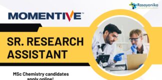 Sr. Research Assistant at Momentive, MSc Chemistry candidates apply online!