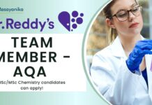 Team Member - AQA at Dr. Reddy's, BScMSc Chemistry candidates can apply!