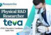 Teva Pharmaceuticals Job Vacancy as Physical R&D Researcher – MSc/PHD Chemistry Candidates Apply Now