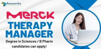 Therapy Manager at Merk, Degree in Sciences B Pharm candidates can apply!