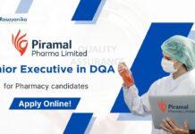 Piramal QA Job as Senior Executive in DQA, Pharmacy candidates!