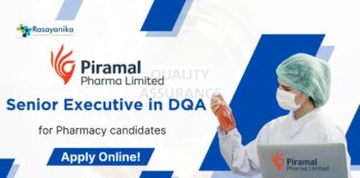 Piramal QA Job as Senior Executive in DQA, Pharmacy candidates!