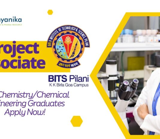 Project Associate at BITS Pilani Goa – MSc Chemistry/Chemical Engineering Graduates Apply Now!
