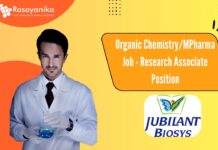 Organic Chemistry/MPharma Job - Research Associate Position
