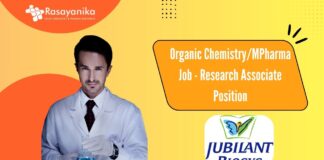 Organic Chemistry/MPharma Job - Research Associate Position