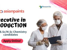 Asian Paints Executive Job for B.Sc/M.Sc Chemistry - Apply Now!