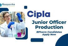 BPharm Production Job as Junior Officer at Cipla l Apply Online Now
