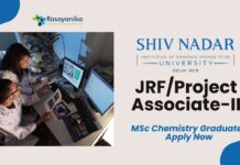 JRF/Project Associate-II Job at Shiv Nadar University | MSc Chemistry Graduates Apply Now