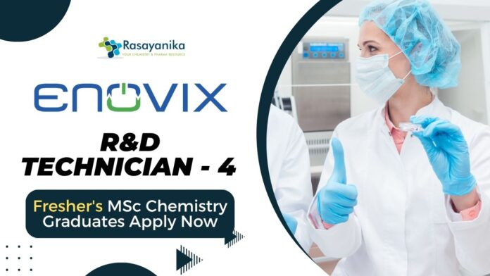 R&D Technician - 4 Job Role at ENOVIX | Fresher's MSc Chemistry Graduates Apply Now