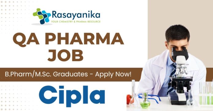 QA Pharma Job in Sikkim for B.PharmM.Sc. Graduates