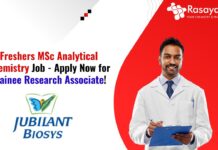 Freshers MSc Analytical Chemistry Job - Apply Now for Trainee Research Associate!