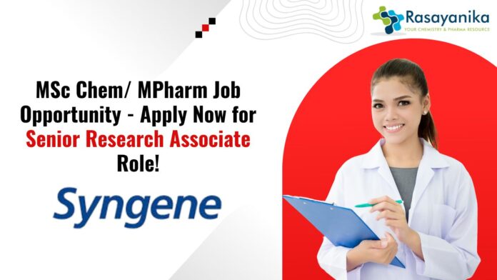 MSc Chem/ MPharm Job Opportunity - Apply Now for Senior Research Associate Role!