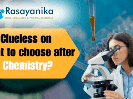 B.Sc Chemistry graduate looking into a microscope with text overlay “Still Clueless on What to Choose After B.Sc Chemistry?