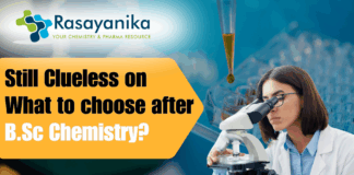 B.Sc Chemistry graduate looking into a microscope with text overlay “Still Clueless on What to Choose After B.Sc Chemistry?