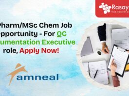 MPharm/MSc Chem Job Opportunity - For QC Documentation Executive role, Apply Now!