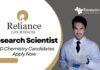 Research Scientist Job at Reliance R&D | PhD Chemistry Candidates Apply Now.