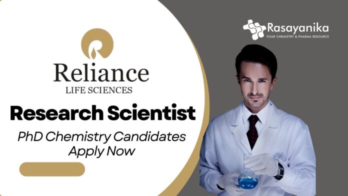 Research Scientist Job at Reliance R&D | PhD Chemistry Candidates Apply Now.