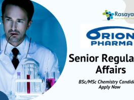 _Senior Regulatory Affairs Job at Orion Pharma BScMSc Chemistry Candidates Apply Now