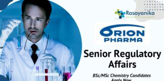 _Senior Regulatory Affairs Job at Orion Pharma BScMSc Chemistry Candidates Apply Now