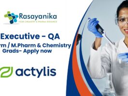 Executive - QA. B.Pharm / M.Pharm & Chemistry Grads- Apply now