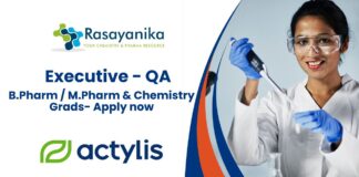 Executive - QA. B.Pharm / M.Pharm & Chemistry Grads- Apply now