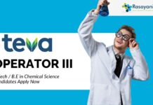 B.Tech / B.E in Chemical Science Jobs for Operator III Role at Teva