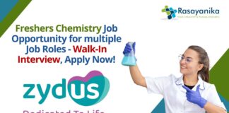 Freshers Chemistry Job Opportunity for multiple Job Roles - Walk-In Interview, Apply Now!