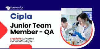 Freshers Jobs at Cipla l BPharma Candidates Apply for Junior Team Member - QA Role